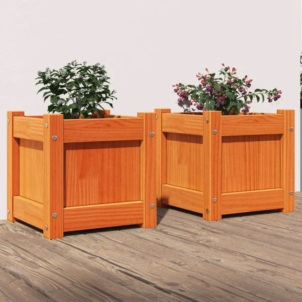 Set di 2 fioriere da giardino vidaXL in legno di pino massello marrone