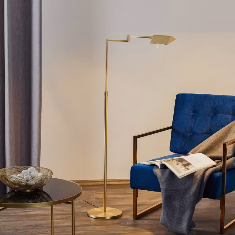 Knapstein Lampada da terra a LED DANUTA, dimmerabile, Ottone / Oro, Studio / Ufficio, Metallo, Lampada LED da terra