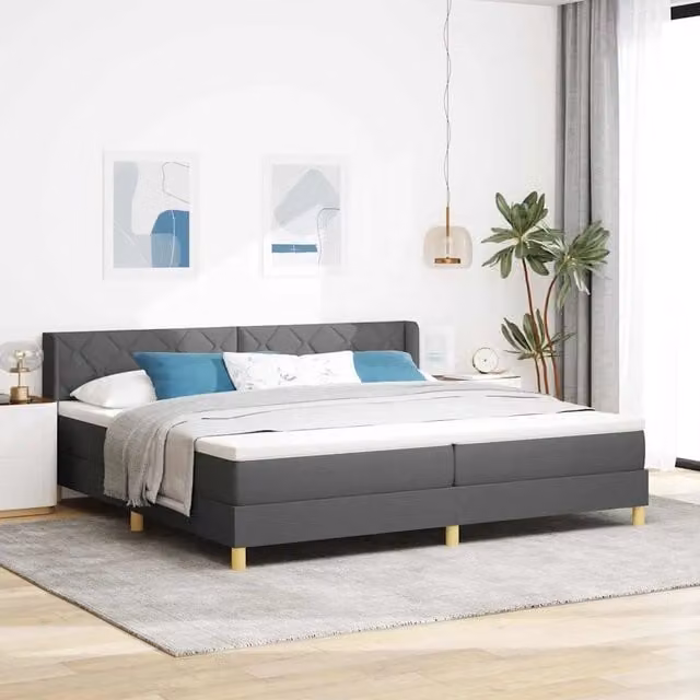Letto a molle con testiera Grigio scuro 200 x 200 cm Tessuto 3341378