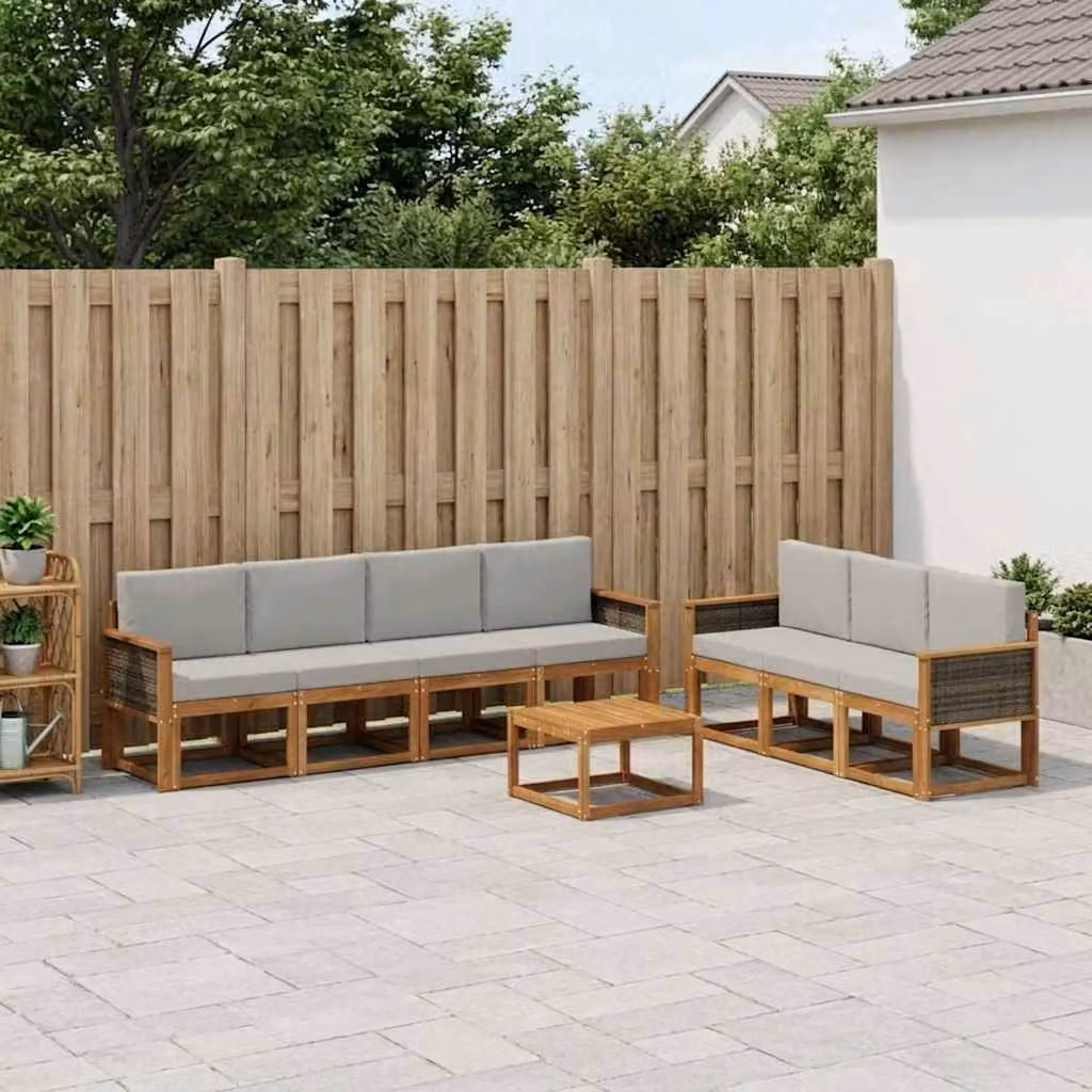 Set di divani da esterno vidaXL 7 pz in legno di acacia con cuscini, beige e grigio