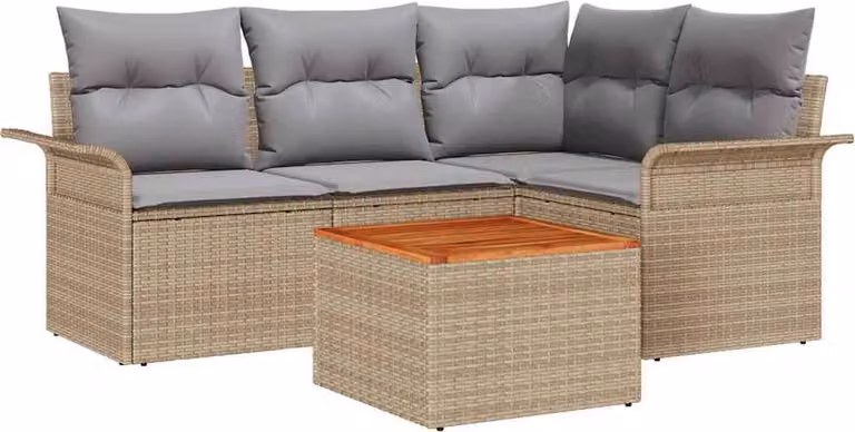 Set Divano da Giardino con cuscino 5 pcs Beige polyrattan