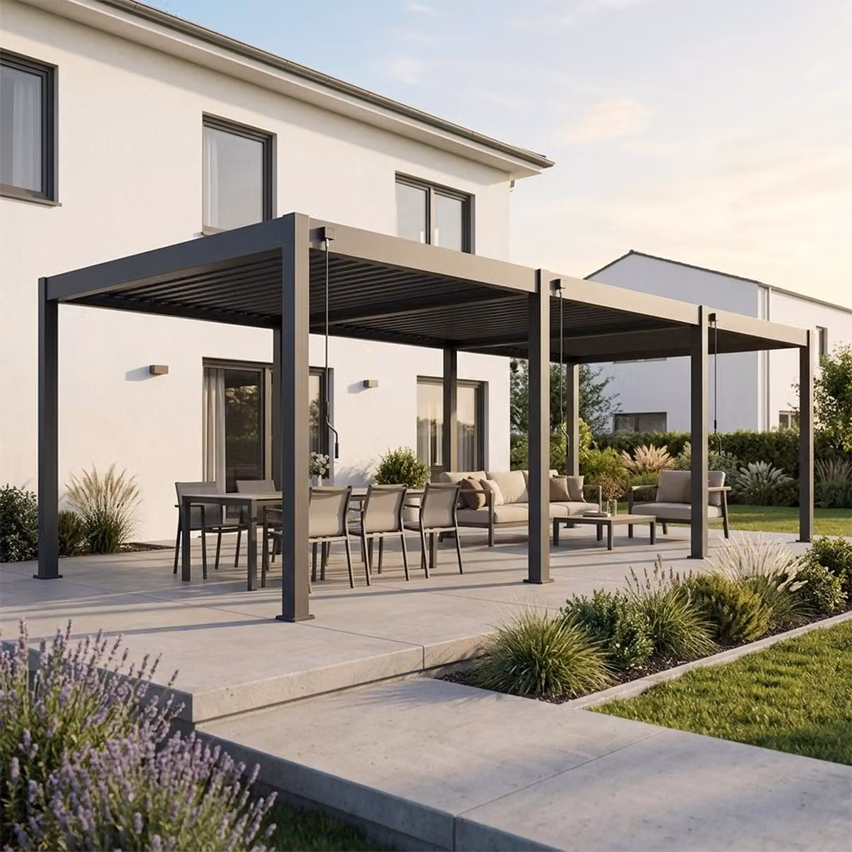 Pergola Weide Classic in alluminio 3x9 m con tetto a lamelle, indipendente, antracite
