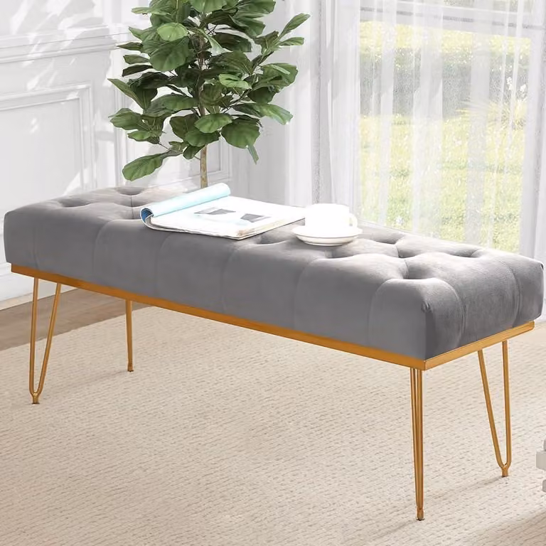 Pouf imbottito in tessuto, 37x114x45 cm, grigio, multifunzionale, con capacità di carico fino a 150 kg