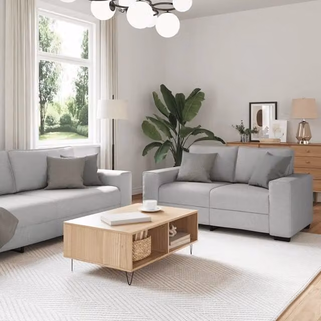 Set di divani 2 pezzi vidaXL in tessuto grigio con cuscini per soggiorno e ufficio in casa – 1
