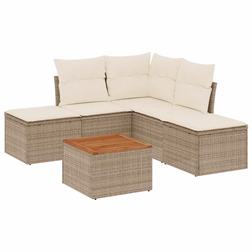 Set Divano da Giardino a L VIDAXL in Polyrattan con Cuscini Beige, 6 Pezzi – 2
