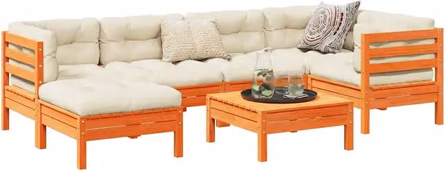 Set Divani Giardino 7 pz con Cuscini Marrone Cera Massello Pino 3299538