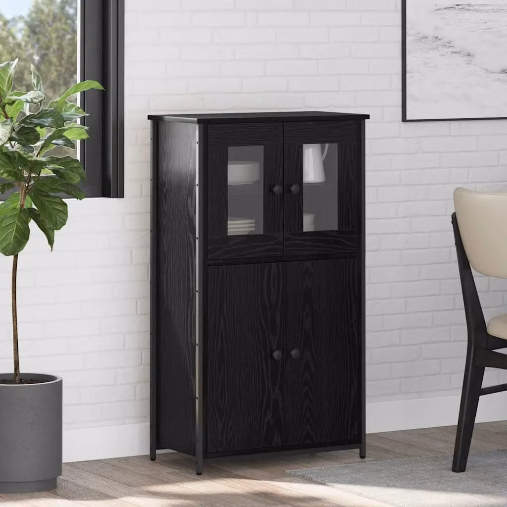 Credenza vidaXL in legno e metallo con ante a battente, colore rovere nero, L 62 x P 32 x H 106,5 cm