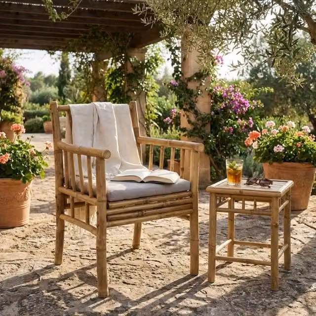 Poltrona Carlis Cosma in rattan e bamboo color beige per giardino