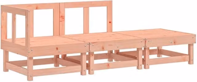 Set Salotto da Giardino 3 Pezzi in Legno Massello Marrone con Divano a 2 Posti, Elemento Angolare e Pouf per Terrazza o Giardino