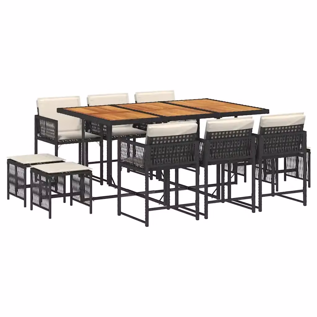 vidaXL Set da Pranzo da Giardino 11 pz in Polyrattan e Legno di Acacia con Cuscini Nero – 2
