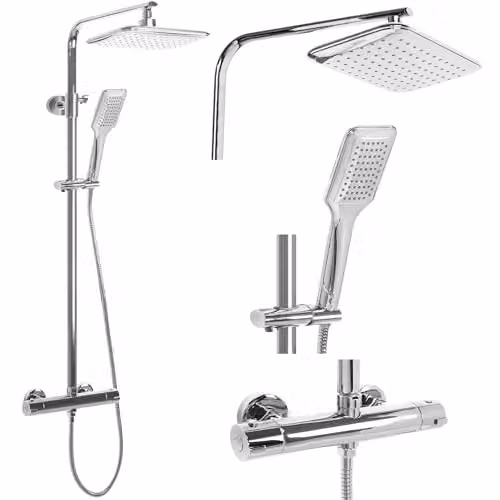 Rea - Colonna Doccia Tom Chrome Sistema Doccia In Ottone Per Bagno (Cromo) 39x27,5x120cm