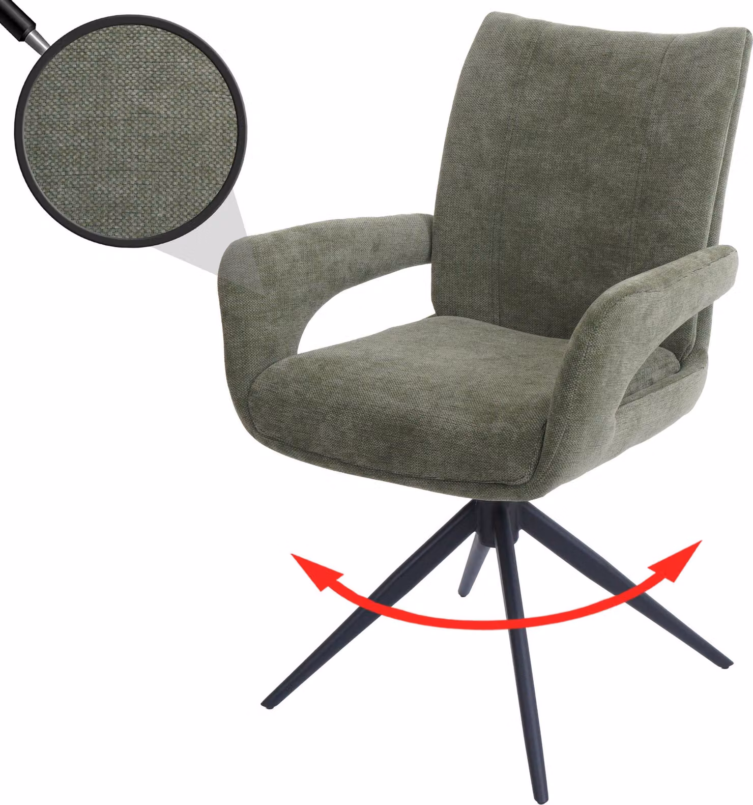 Sedia da pranzo HWC-O78, sedia da cucina, girevole con ritorno automatico, rivestita in tessuto chenille (310g/m²), colore verde