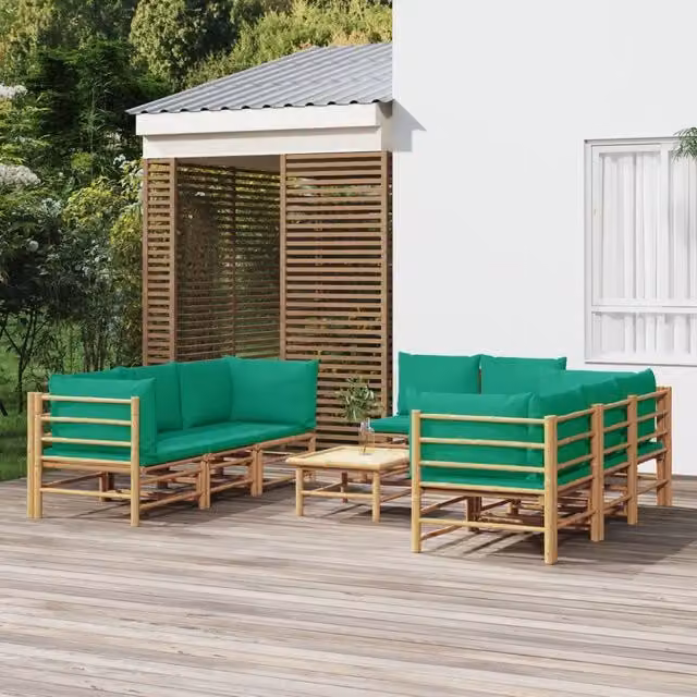 Set Salotto da Giardino 9pz con Cuscini Verdi Bambù 3155155