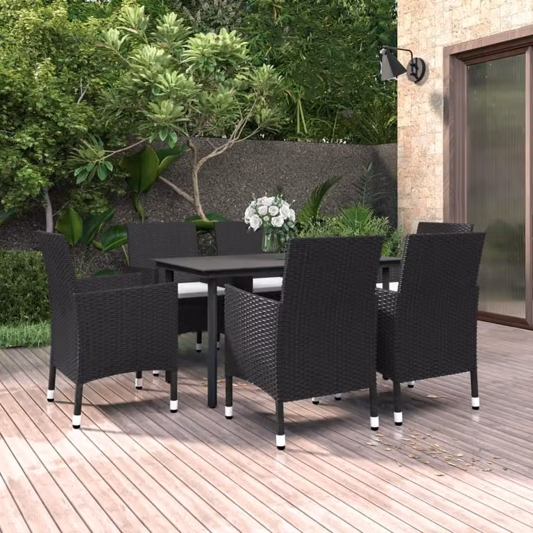 Maison Exclusive - Set da pranzo da giardino da 7 pezzi con cuscini in rattan sintetico e vetro