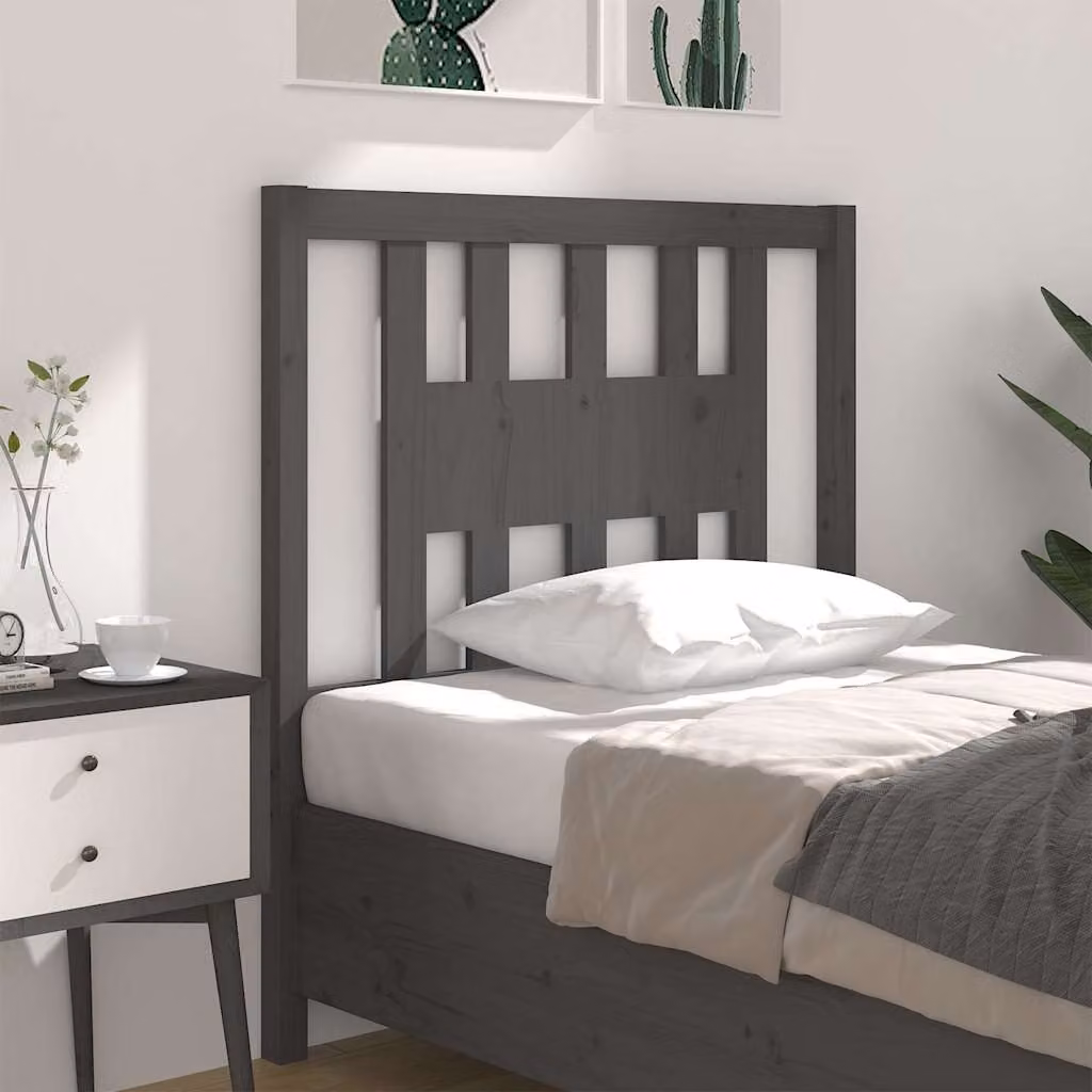 Testiera per letto vidaXL in legno massello di pino, grigia, L 106 cm x H 100 cm x P 4 cm
