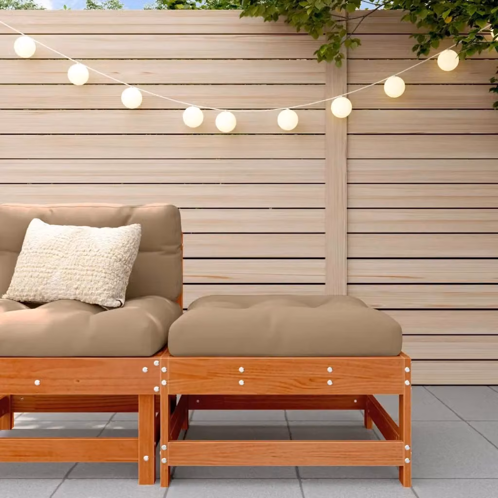 Poggiapiedi da giardino moderno in legno massello di pino con cuscini beige CFW8394366 – 2