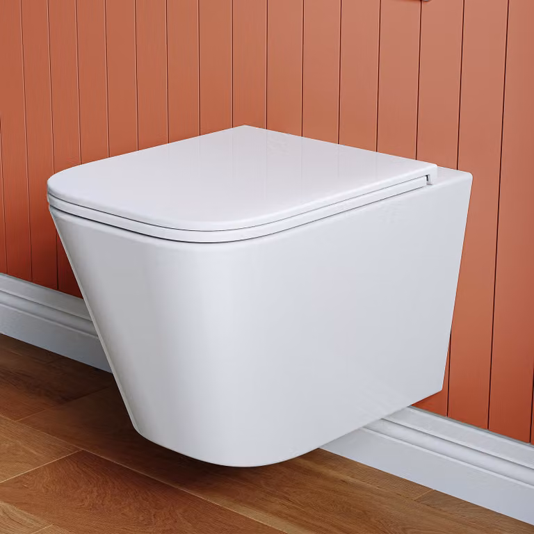 HOROW WC sospeso senza bordo con sedile per WC con meccanismo soft-close Sciacquone monoforo super-spin WC sospeso Vaso per WC con nano rivestimento per WC ospiti