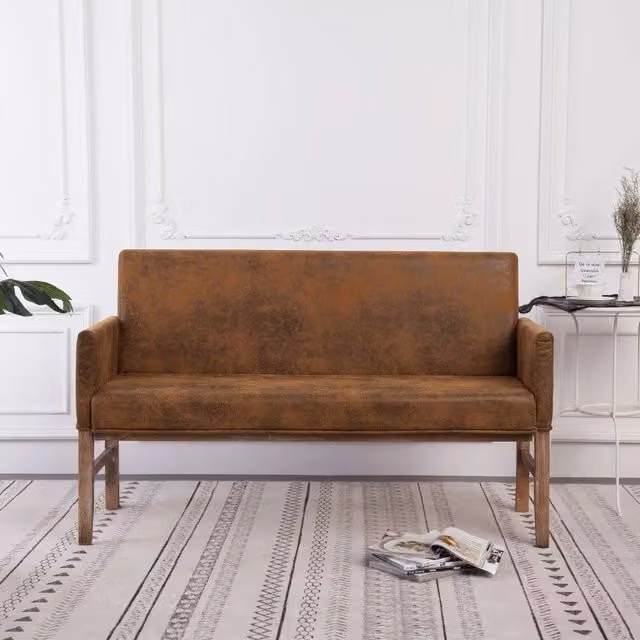 Panca con Braccioli-Sgabello-Divano 140 cm Marrone in Similpelle Scamosciata