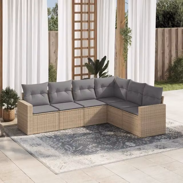 Set Divano da Giardino 6 pz con Cuscini Beige in Polyrattan 3251346