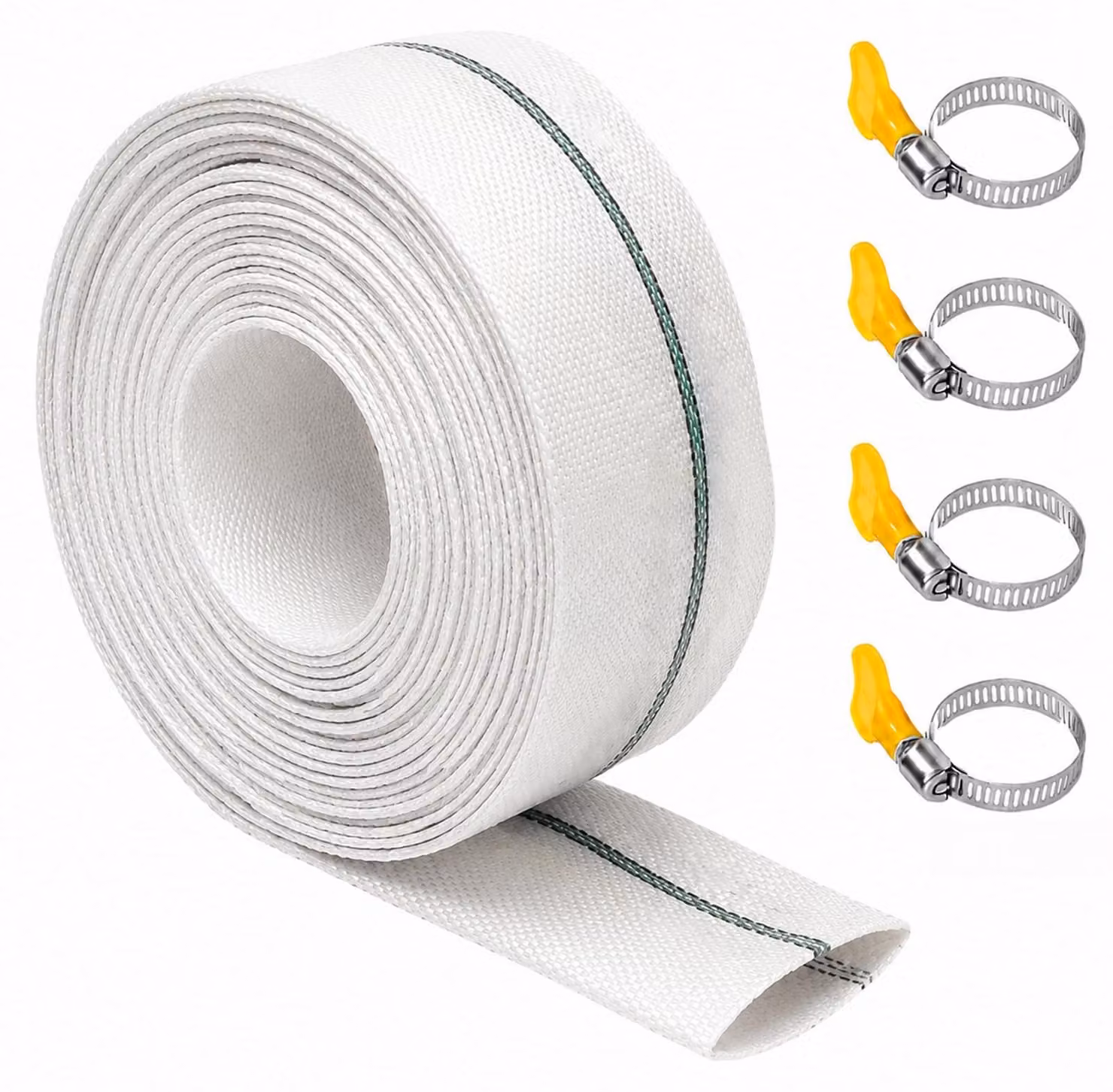 Tubo flessibile in tessuto, 38 mm x 20 m, flessibile, piatto, con 4 fascette in acciaio inossidabile