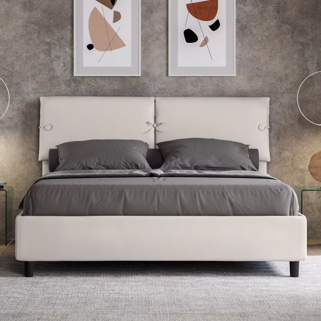 Letto Matrimoniale Sleeper Giordanoshop con Contenitore e Rete, Imbottito in Similpelle Bianco, L/P: 160 x 200 cm – 2