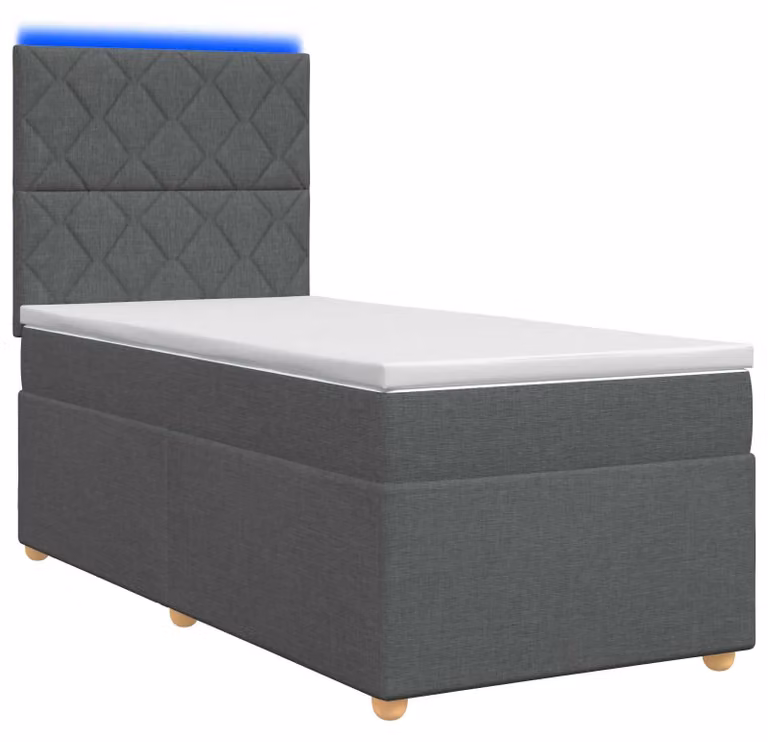 Letto boxspring LED con materasso grigio scuro 90 x 190 cm tessuto