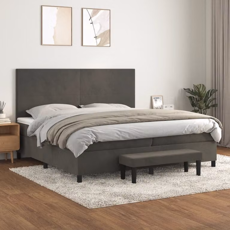 vidaXL Giroletto a Molle Ibrido con Materasso in Velluto Grigio Scuro L/P/H: 200 x 200 x 30 cm