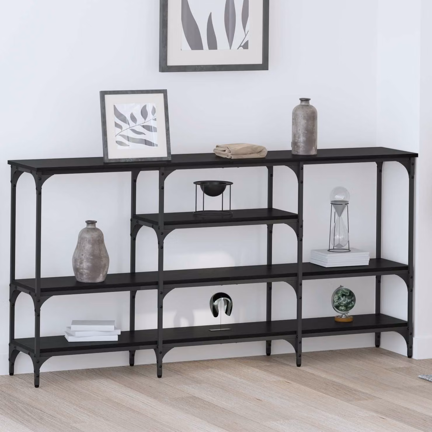 vidaXL Tavolo consolle in stile industriale nero, L: 160 cm, P: 29 cm, H: 80 cm