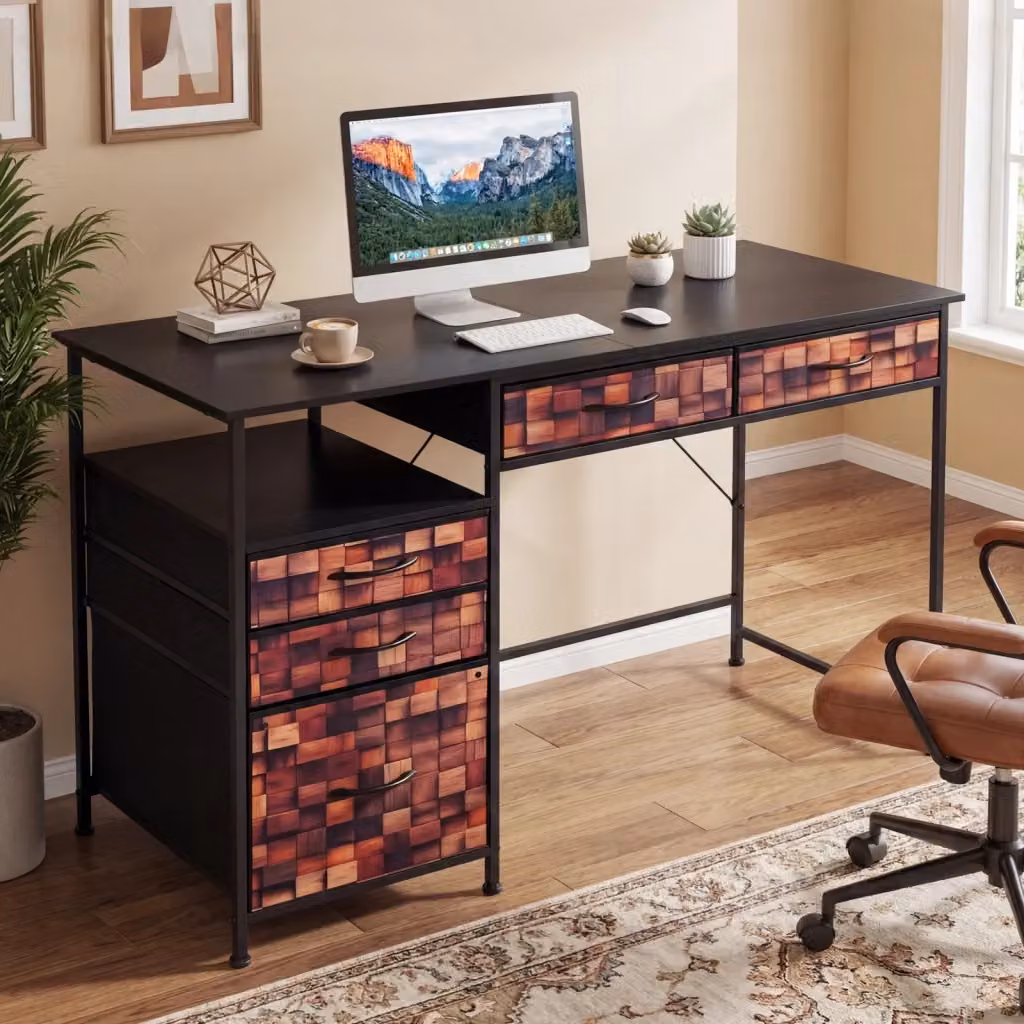 Scrivania moderna per computer e ufficio con piano rettangolare nero e struttura in metallo L: 120 cm, P: 50 cm – 2
