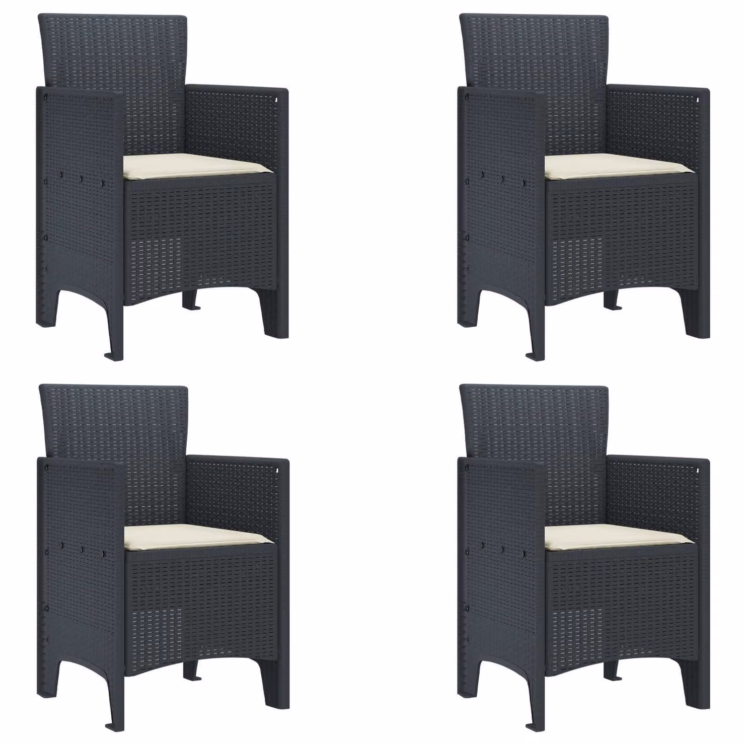 Set di 4 sedie da giardino vidaXL in polipropilene antracite con braccioli e cuscini, resistenti alle intemperie, L: 53 cm, P: 49 cm, H: 85 cm – 1