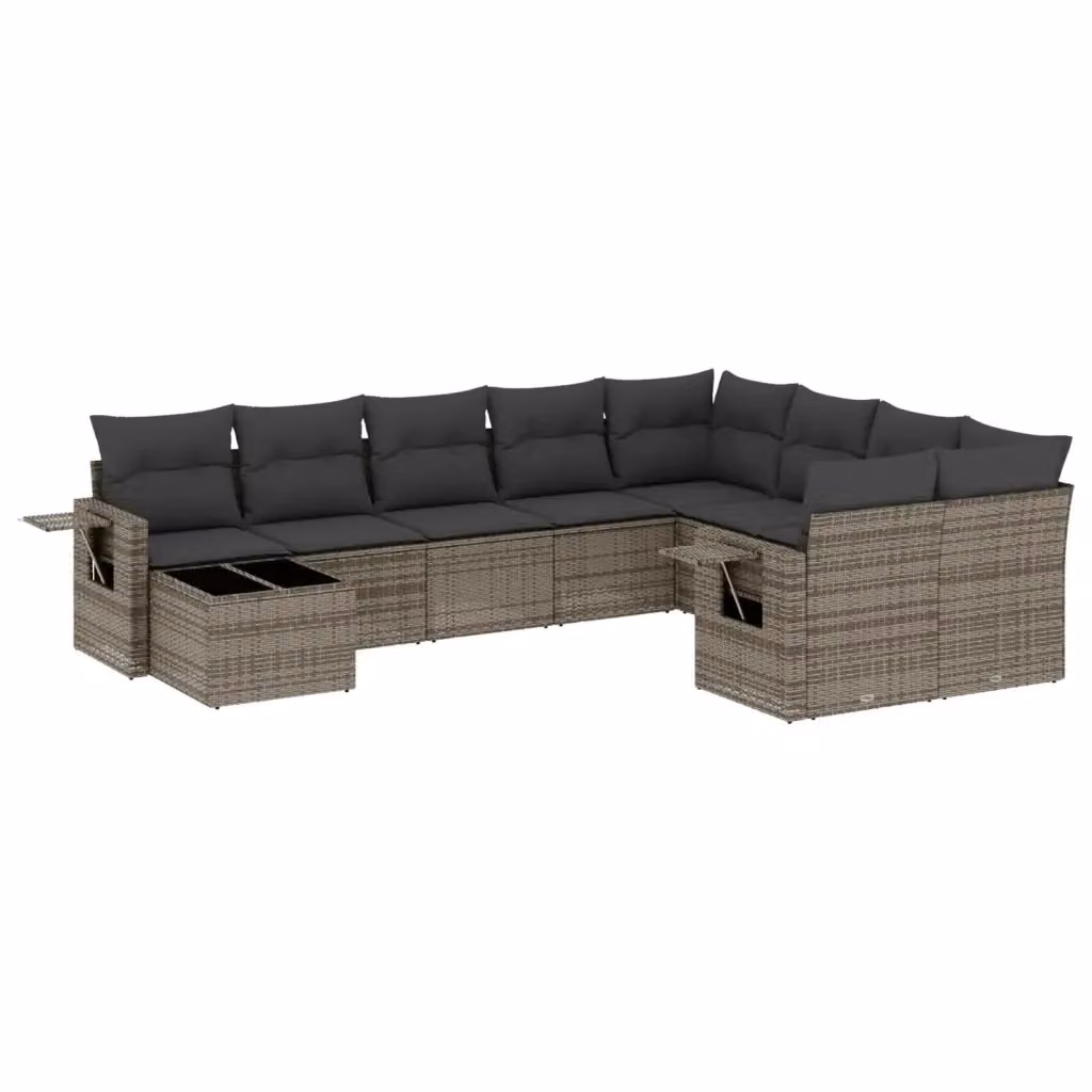 Set Divano da Giardino vidaXL 10 pz in Polyrattan Grigio con Cuscini e Tavolino – 2