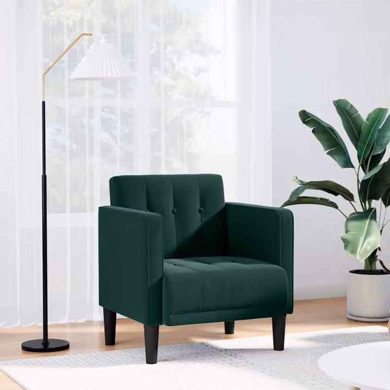 Sedia con braccioli vidaXL in velluto verde scuro per soggiorno o ufficio