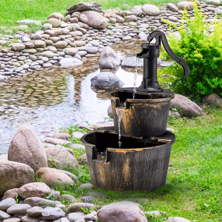 Fontana da giardino a 2 livelli Costway con pompa regolabile e ricircolo dell'acqua, modello a cascata rustico in bronzo antico