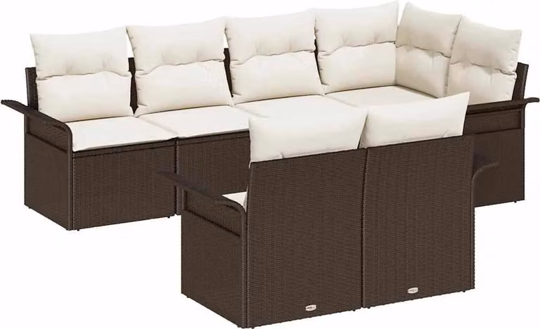 Set Divano da Giardino con cuscino 7 pcs Marrone polyrattan