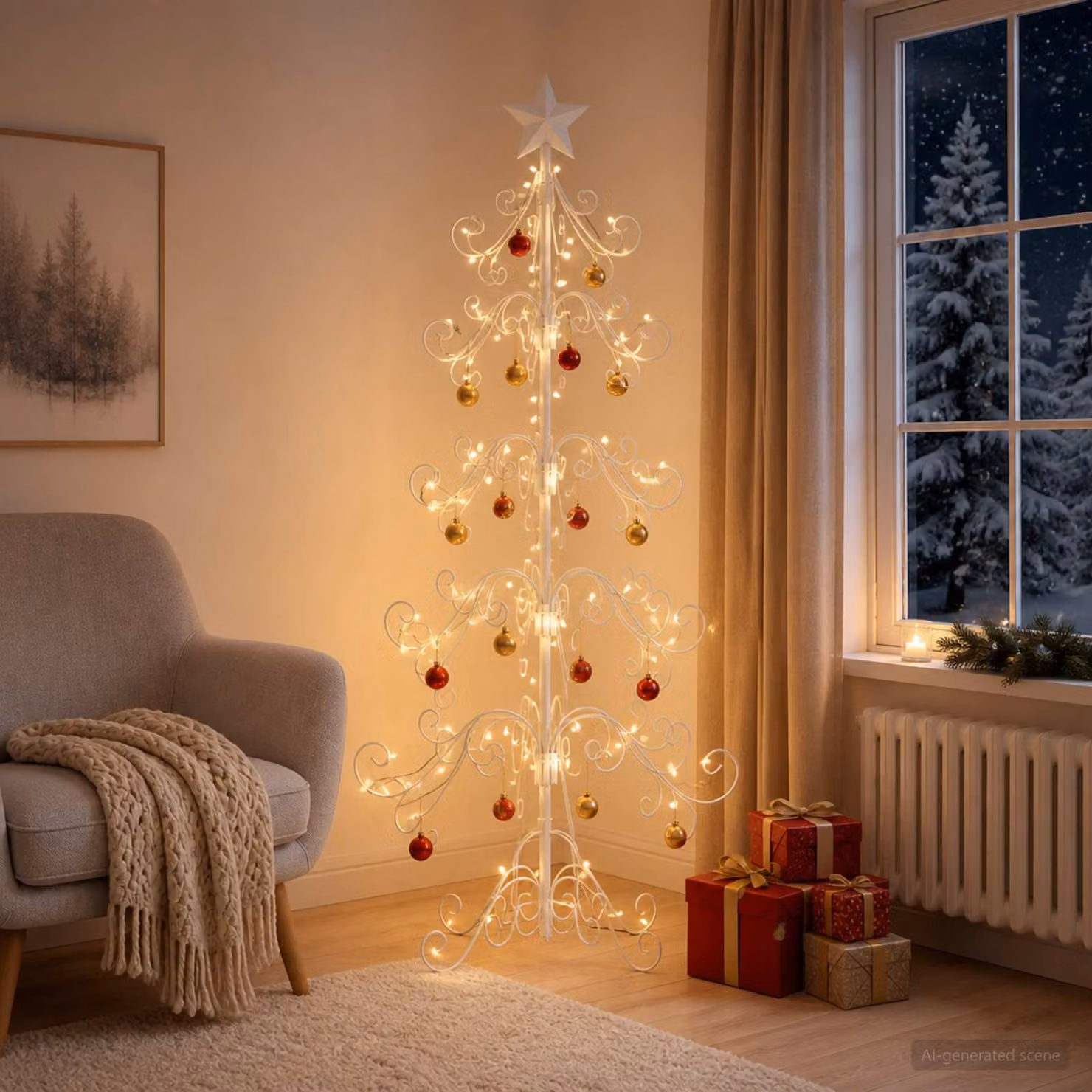 Albero di Natale moderno in metallo vidaXL KUOPIO, colore bianco, Altezza: 150 cm