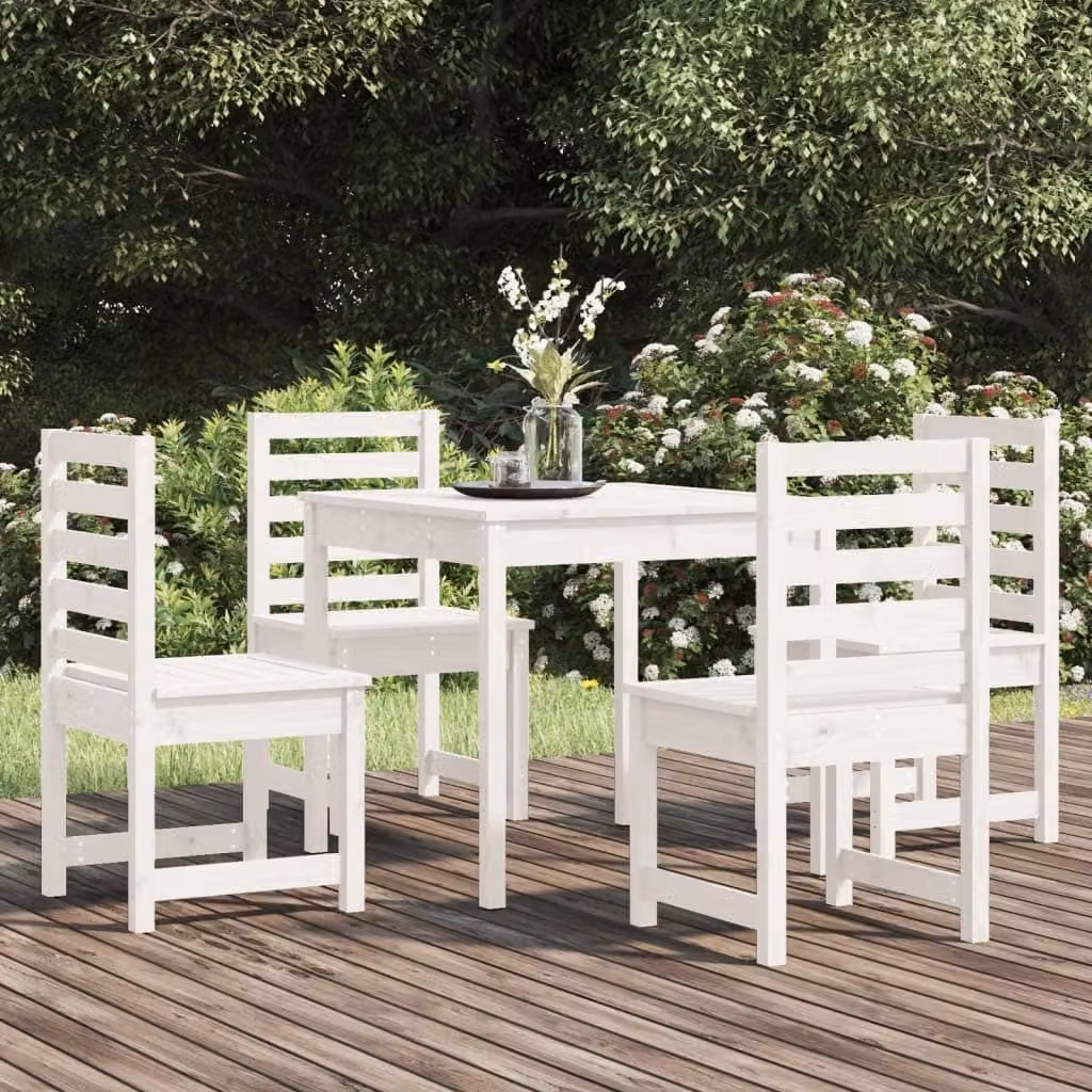 The Living Store Set da pranzo da giardino 5 pezzi in legno di pino massiccio bianco