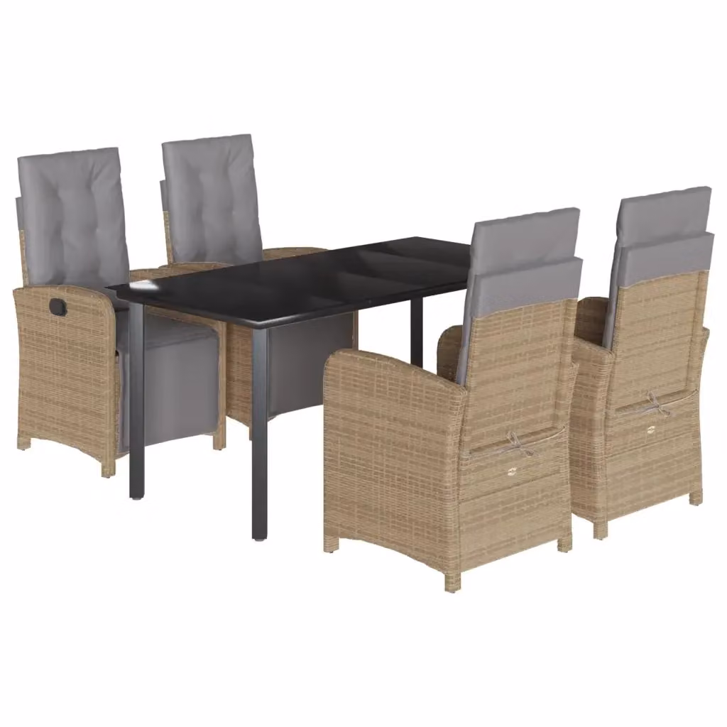 Set da Pranzo da Giardino 5 pz vidaXL in Polyrattan con Cuscini Beige e Tavolo in Vetro – 2