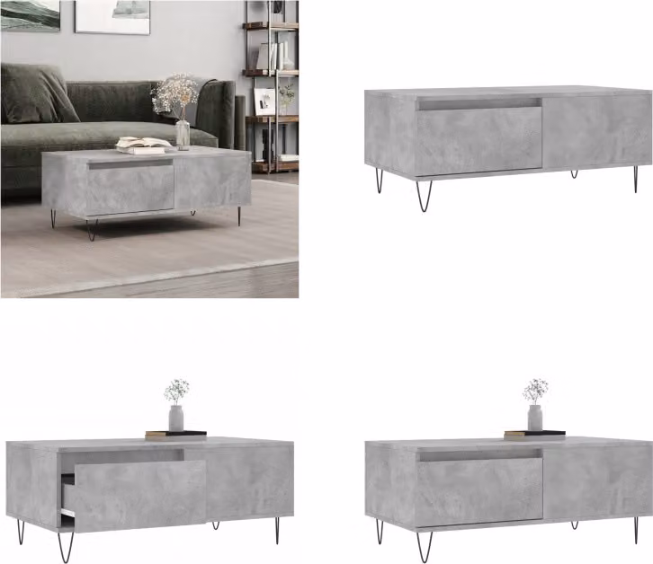 vidaXL Tavolino grigio cemento 90x50x36,5 cm in legno - Tavolino - Tavolini - Tavolino - Tavolo da divano