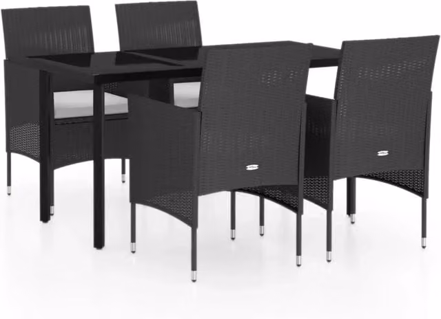 Set da pranzo da esterno Outsunny in polyrattan nero con tavolo rettangolare in vetro e 5 pezzi inclusi cuscini