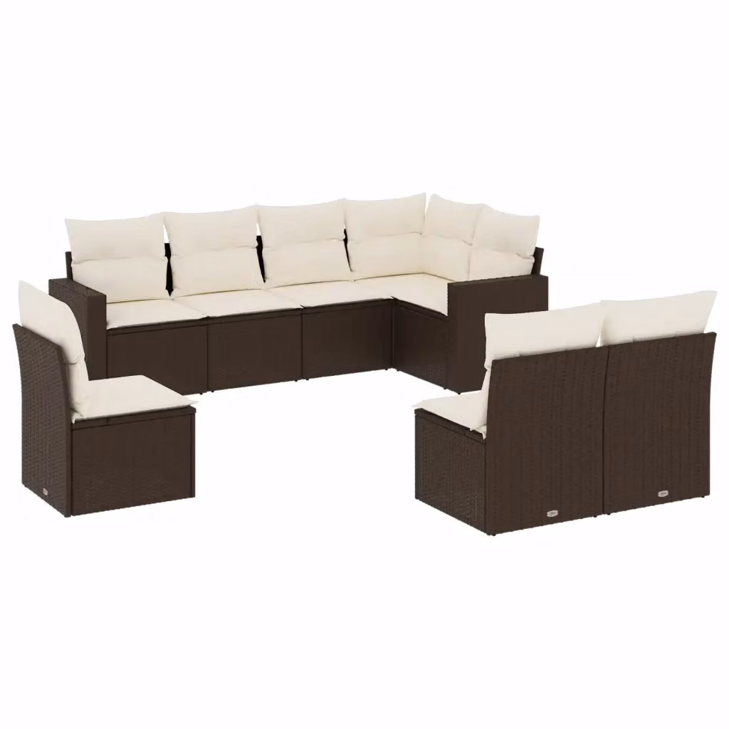 vidaXL Set Divani da Giardino 8 pz a Forma a L con Cuscini Marrone e Bianco in Polyrattan e Acciaio – 2