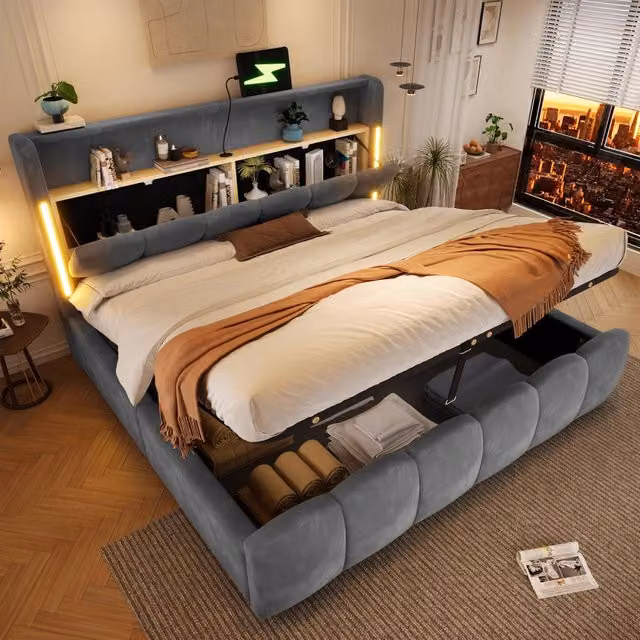 letto imbottito velluto grigio 180 x 200 cm