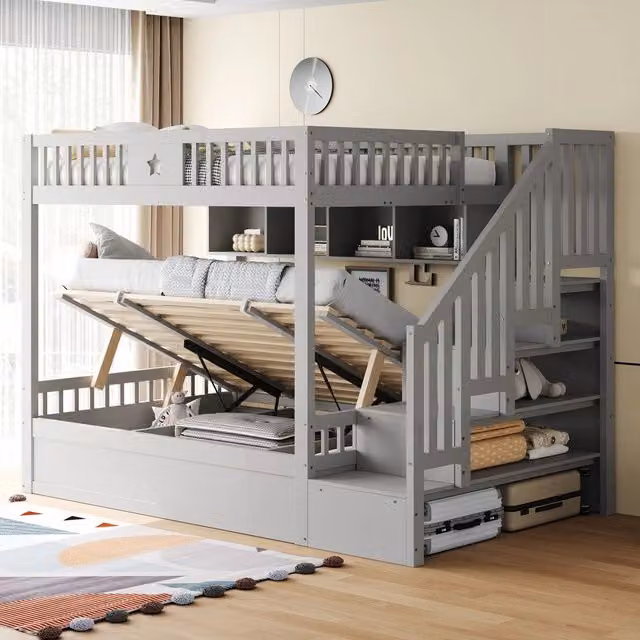 Letto a soppalco contenitore ¨C Minimal ¨C Grigio 140x200cm idraulico in legno