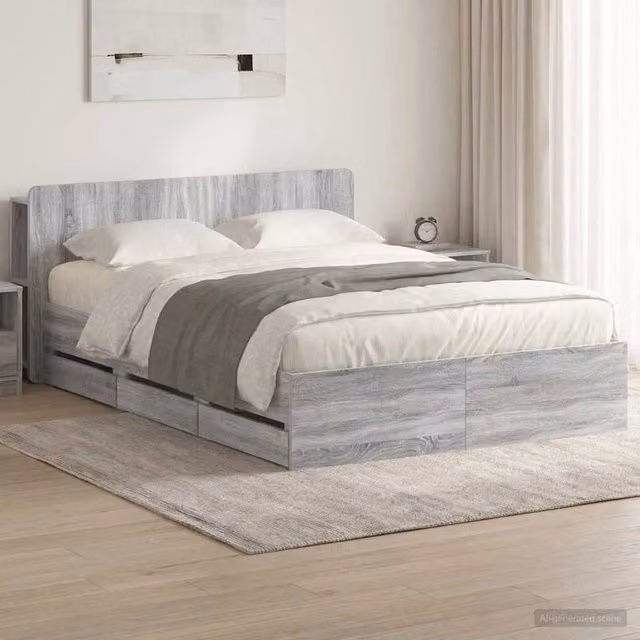 Struttura del letto con stoccaggio e testata Sonoma grigio 3433969