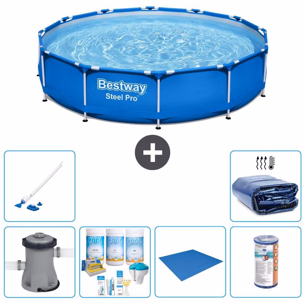 Bestway Steel Pro, piscina in acciaio, forma rotonda - 366x76 cm - composta da 7 elementi, modello S21604