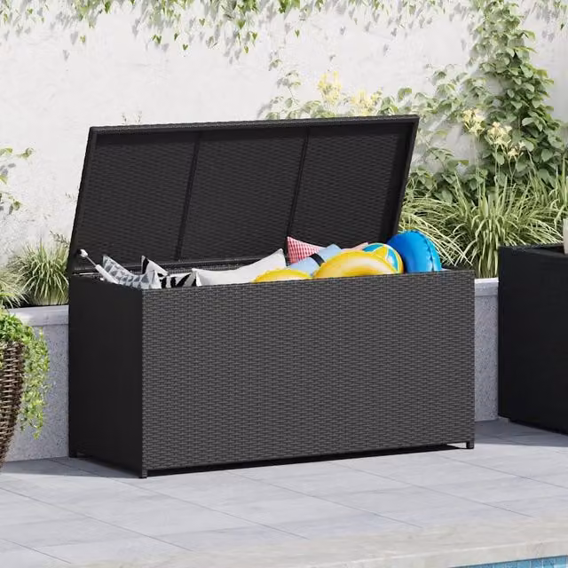 Baule da giardino moderno vidaXL in polyrattan nero L: 120 cm, P: 50 cm, H: 60 cm