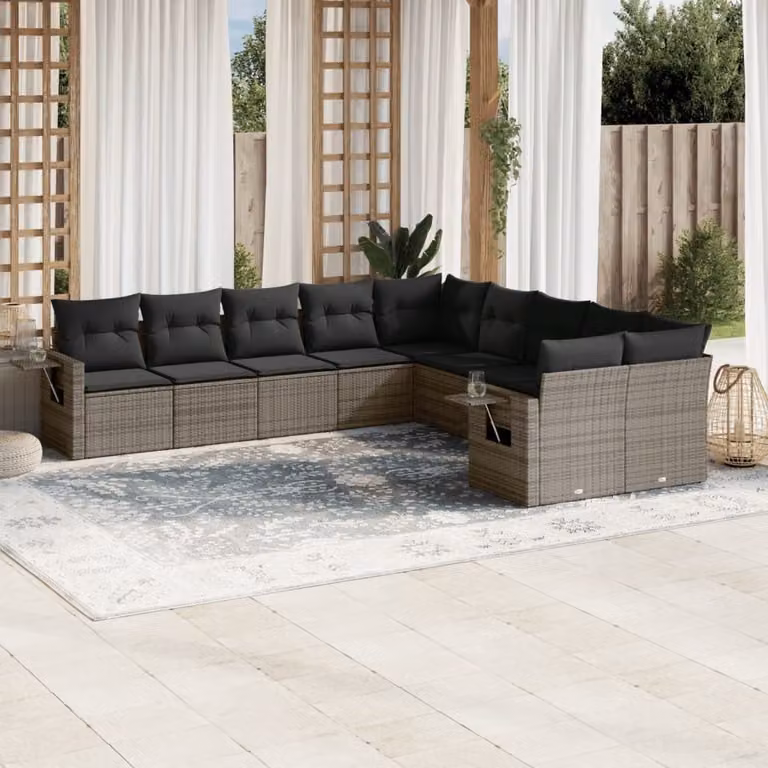 Maison Exclusive - Set Divano da Giardino 10 pz con Cuscini Grigio in Polyrattan