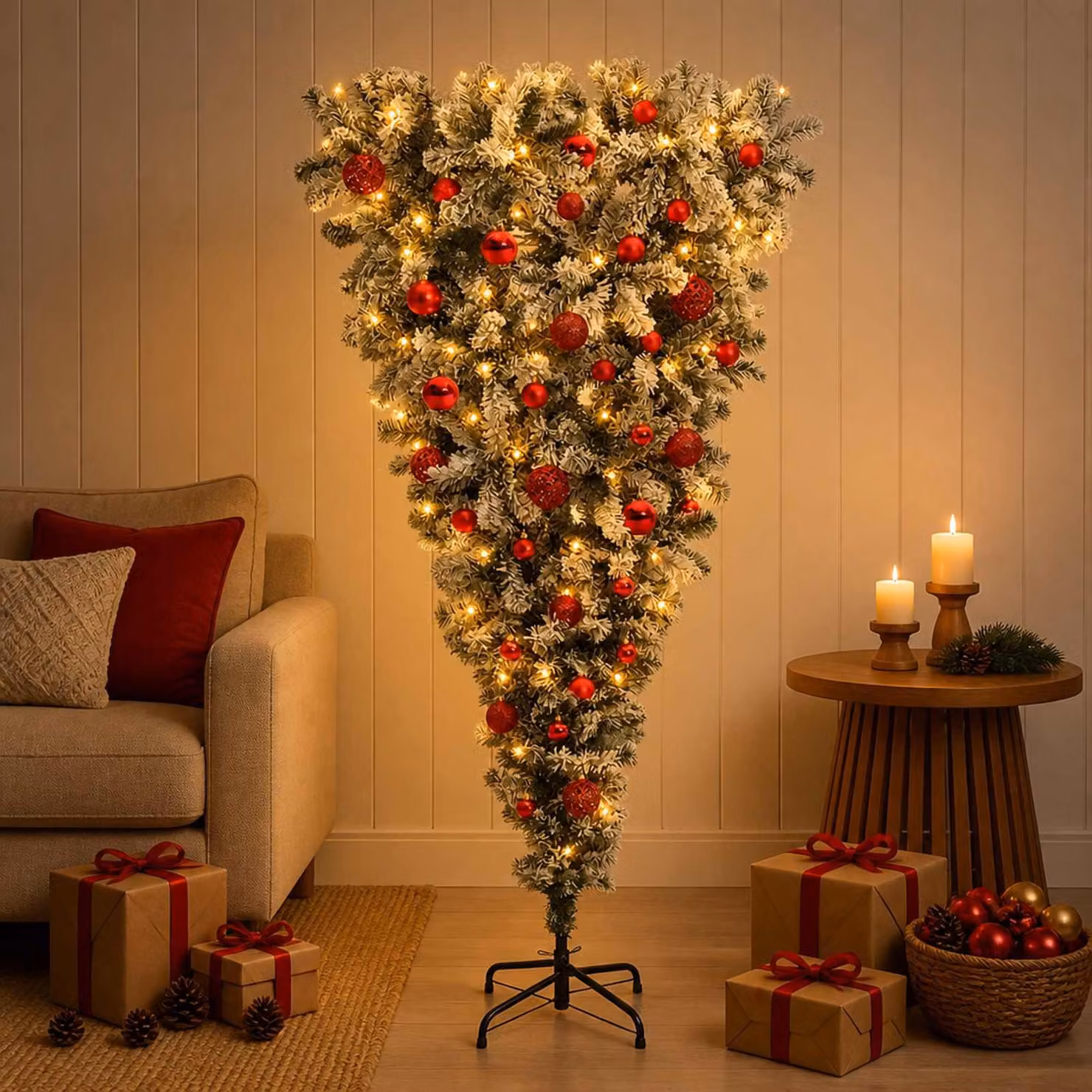 Albero di Natale artificiale rovesciato con cerniere, altezza 150 cm