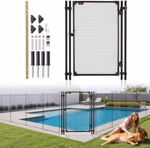 Cancello di sicurezza per recinzione piscina VEVOR con tessuto in PVC e tubo quadrato, colore nero, L: 1,2 m x H: 0,75 m