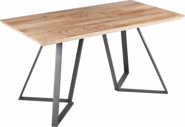 Tavolo da pranzo rettangolare in stile industriale BELIANI con piano in legno marrone e gambe in metallo nero L: 140 cm, P: 80 cm, H: 75 cm