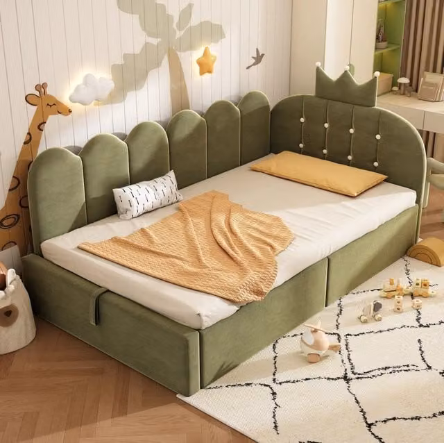 Letto singolo moderno con contenitore idraulico in velluto verde L/P/H: 209 x 90 x 96 cm